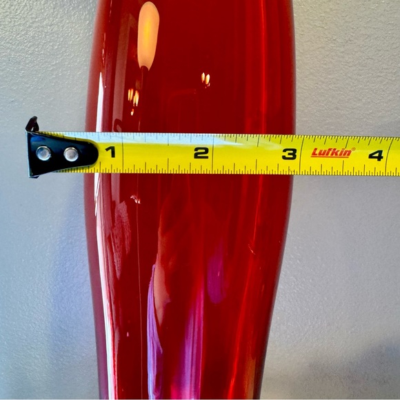 Tall art red glass curvy bottle. Approx. 19”H. Beautiful Czechoslovakian glass - Picture 10 of 13